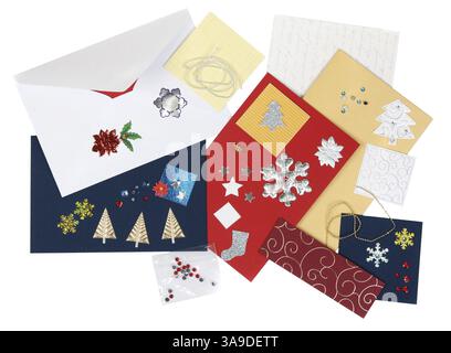 Kit scrapbooking with envelopes and colored cardboard Stock Photo