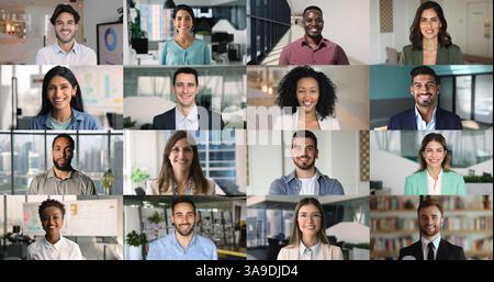 Collage of diverse businesspeople posing in office, multiple faces Stock Photo