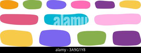 Set of cute shapes in doodle style. Organic forms for text boxes, tags, speech or message bubbles isolated on white background. Hand drawn asymmetric geometric figures. Vector flat illustration. Stock Vector