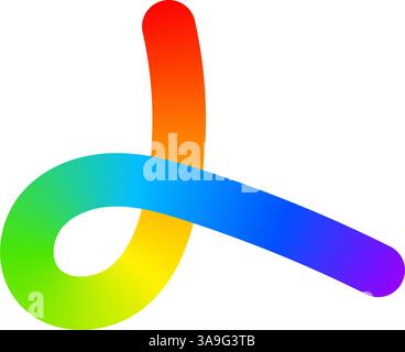 Rainbow-colored curl. Cool colorful squiggle. Organic doodle figure with multicolored spectrum gradient effect isolated on white background. Vector illustration. Stock Vector