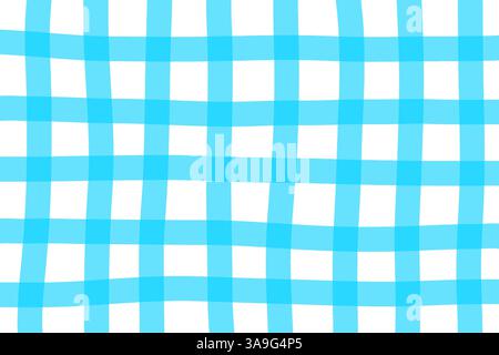 Gingham or vichy pattern in doodle style. Picnic plaid, tablecloth, blanket or napkin texture in hand drawn technique. Blue crossed uneven lines. Cute minimalistic print. Vector illustration. Stock Vector