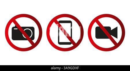 No camera icon. No phone symbol. No video shape. Red Vector prohibition. E Stock Vector