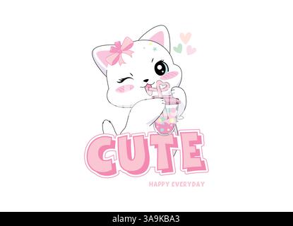 Vector illustration, kitten drinking soda Stock Vector
