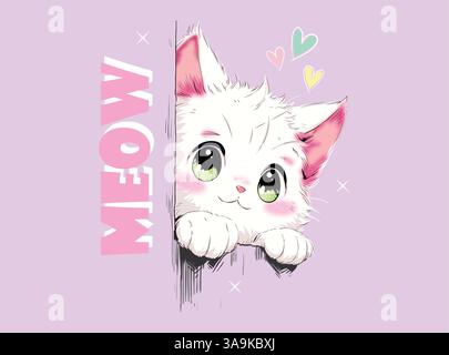 Vector illustration, kawaii kitten Stock Vector