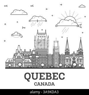 Quebec skyline and landmarks silhouette, black and white design, vector ...