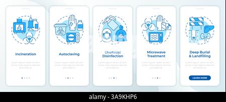 Medical waste treatment types blue onboarding mobile app screen Stock Vector