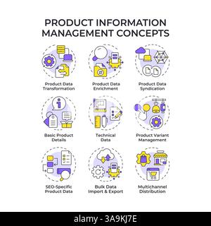 Product information management multi color concept icons Stock Vector