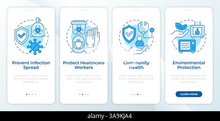 Medical waste treatment benefits blue onboarding mobile app screen Stock Vector
