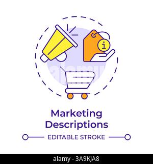 Marketing descriptions multi color concept icon Stock Vector