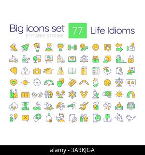 Life idioms RGB color icons set Stock Vector