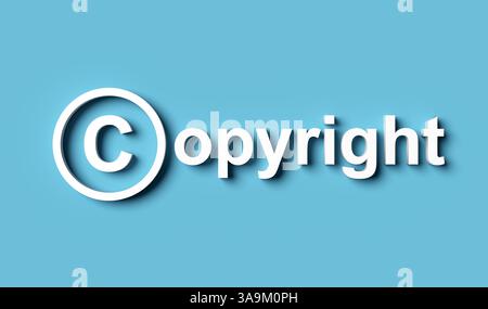 White copyright symbol with its shadow on a blue background representing intellectual property protection. 3D render. Stock Photo