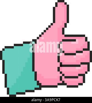 Pixel art thumb up icon in 8 bit style. Retro 80s,90s video game graphics Stock Vector