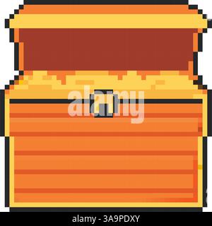 8 bit treasure chest icon. Pixel art object. Old school computer graphic style Stock Vector