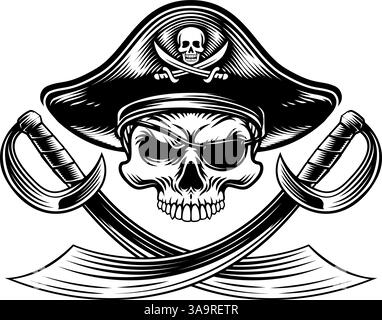 Pirate eye patch with cross cutlass badge vector illustration Stock ...