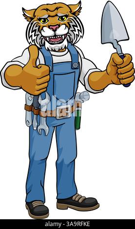 Wildcat Bricklayer Builder Holding Trowel Tool Stock Vector