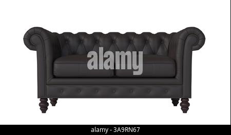 Luxurious black leather chesterfield sofa isolated on transparent background 3d Stock Photo