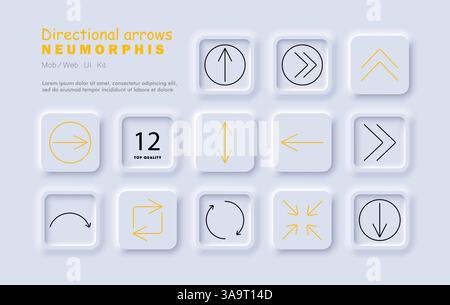 Directional arrows set icon. Straight, up, right, turn, curve, rotate, inward, outward, diagonal, navigation, user interface, motion direction, moveme Stock Vector