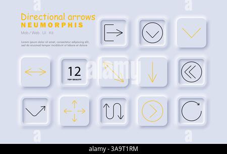 Directional arrows set icon. Left, right, circle, diagonal, downward, rotation, interaction, motion, vertical, pointer, interface design, user experie Stock Vector