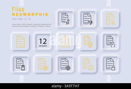 Files set icon. Document, certificate, rating, delete, add, pin, approval, warning, lock, cancel, medicine, globe, check Stock Vector