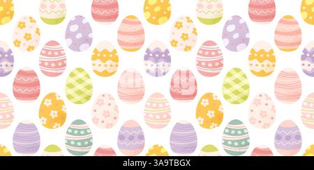 Easter eggs pattern with colourful decorated eggs. Vector background in pastel colours Stock Vector