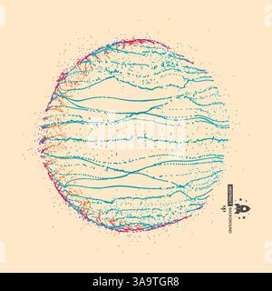 Array with dynamic particles of small particles in circle. Modern science and technology element. Radial structure. Abstract dotted background. Vector Stock Vector