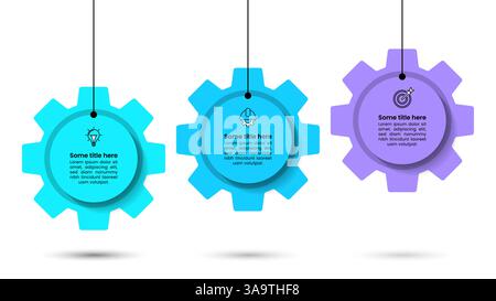 Infographic template with icons and 3 options or steps. Hanging gears. Can be used for workflow layout, diagram, banner, webdesign. Vector illustratio Stock Vector