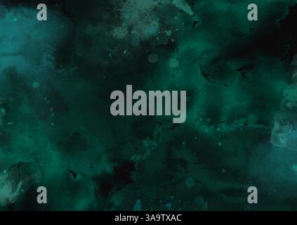 Abstract dark emerald green hand painted watercolour texture background Stock Vector