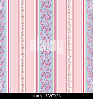 Pink And Blue Striped Floral Pattern Stock Vector