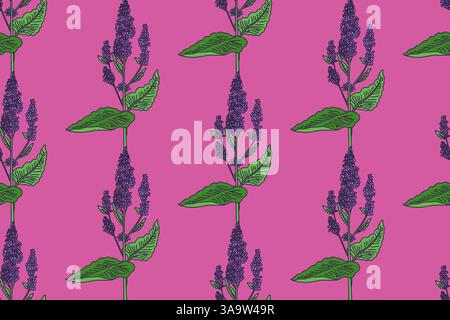 Botanical floral seamless pattern with lilac branches vector illustration.Repeating lilac flowers in pink background. Graphic design for Fashion Cover Stock Vector