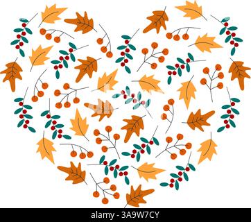 autumn leaves concept, leaf with heart shaped over white background ...