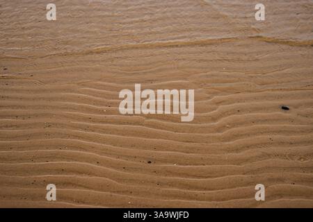 Seamless wet sand with sea water on a whole background. Empty wavy sandy sea bottom. Exotic Sandy Ocean beach surface. Top view. Simple, minimalistic Stock Photo