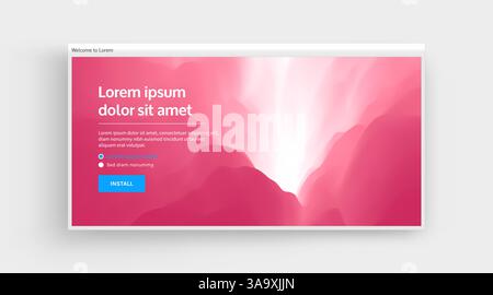 Website or mobile app landing page. Volcano eruption. Landscape with mountains. Abstract background. Vector illustration. Stock Vector