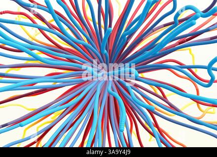 Point explode. Array with dynamic emitted particles. 3d technology style. Abstract background. Vector illustration. Stock Vector