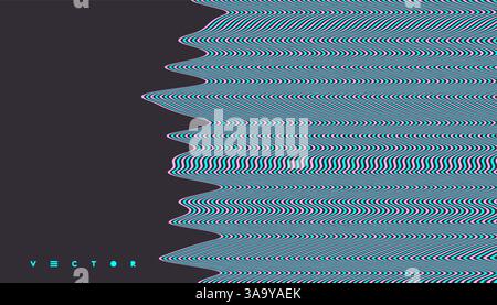 Optical illusion wave. Abstract background with glitch effect. Vector illustration with horizontal distorted lines. Stock Vector