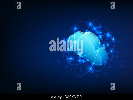 Cloud computing technology background with circuit lines around it, representing the technology of electronic data storage via the Internet, which has Stock Vector