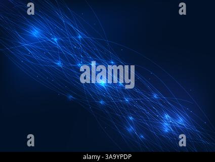 Abstract technology background. Overlapping light lines represent the big data technology that is collected, used in corporate organizations both offl Stock Vector