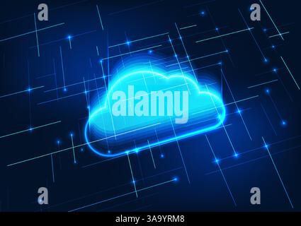 Cloud computing technology background. Layered clouds represent electronic data storage technology over the Internet, with data center infrastructure Stock Vector