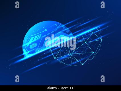 Abstract technology background. Circles with lines connecting them represent the growth and development of technology innovation, artificial intellige Stock Vector