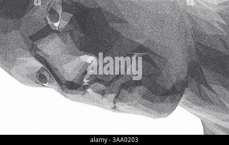 Man's face looking down. Abstract digital human head. Minimalistic design for business presentations, flyers or posters. Pixel art. 3d vector illustra Stock Vector