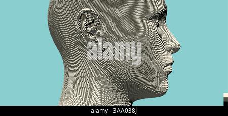 Abstract digital human head constructing from cubes. Minimalistic design for business presentations, flyers or posters. Technology and robotics concep Stock Vector