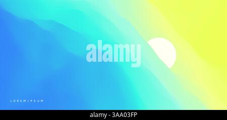 Seascape with sun. Sunset.  Can be used as a greeting card. Vector illustration. Stock Vector