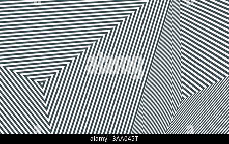 Abstract striped background. Pattern with optical illusion. Triangle shape with lines. Cover design template. Vector illustration for presentation, ba Stock Vector