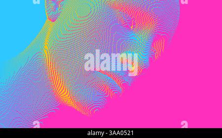Abstract digital human head constructing from cubes. Minimalistic design for business presentations, flyers or posters. Technology and robotics concep Stock Vector