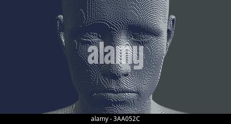 Abstract digital human head constructing from cubes. Minimalistic design for business presentations, flyers or posters. Technology and robotics concep Stock Vector