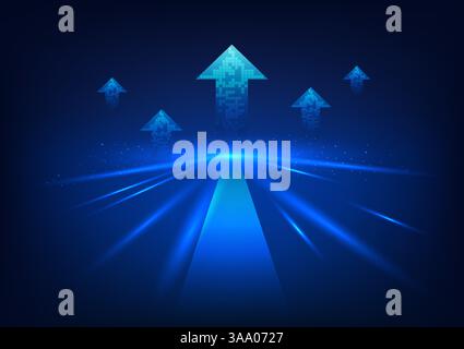 Technology abstract background. Path with arrows in front. Shows the innovation of technology that is constantly developing and the economy is growing Stock Vector