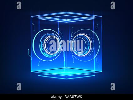 Hologram technology background, projection, and technology circle convey modern innovation that provides access to visual information in 3D. Vector il Stock Vector