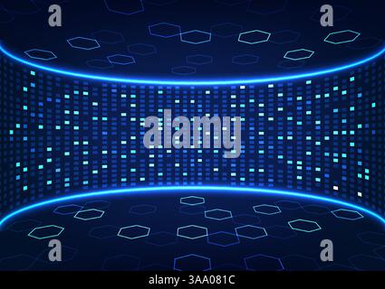 Metaverse technology background, curves combined with three-dimensionally arranged squares, signifies entering a virtual world that uses entertainment Stock Vector
