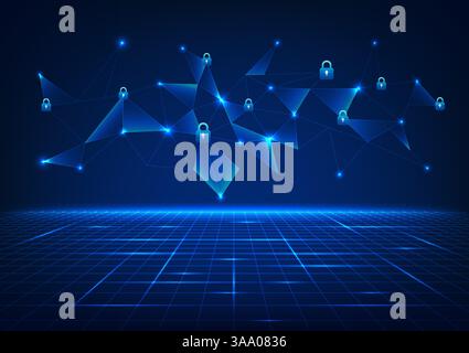 Security technology background. Connected lines with locks, represent network protection systems, hacking and virus protection. Protect important data Stock Vector