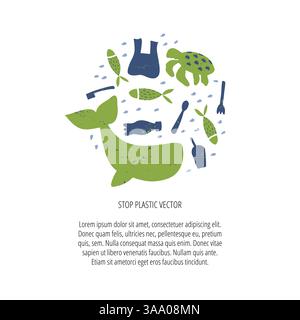 Stop using plastic flat vector banner template Stock Vector