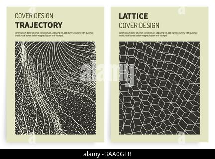 A lattice structure of blocks. Scientific or technological background. 3D lattice surface. An array with dynamic particles. Cover design template. Ill Stock Vector